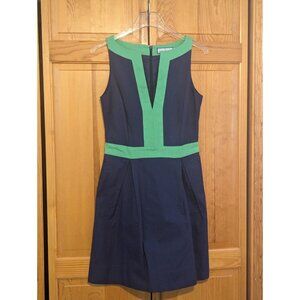 Elegant Navy and Green Sleeveless Dress